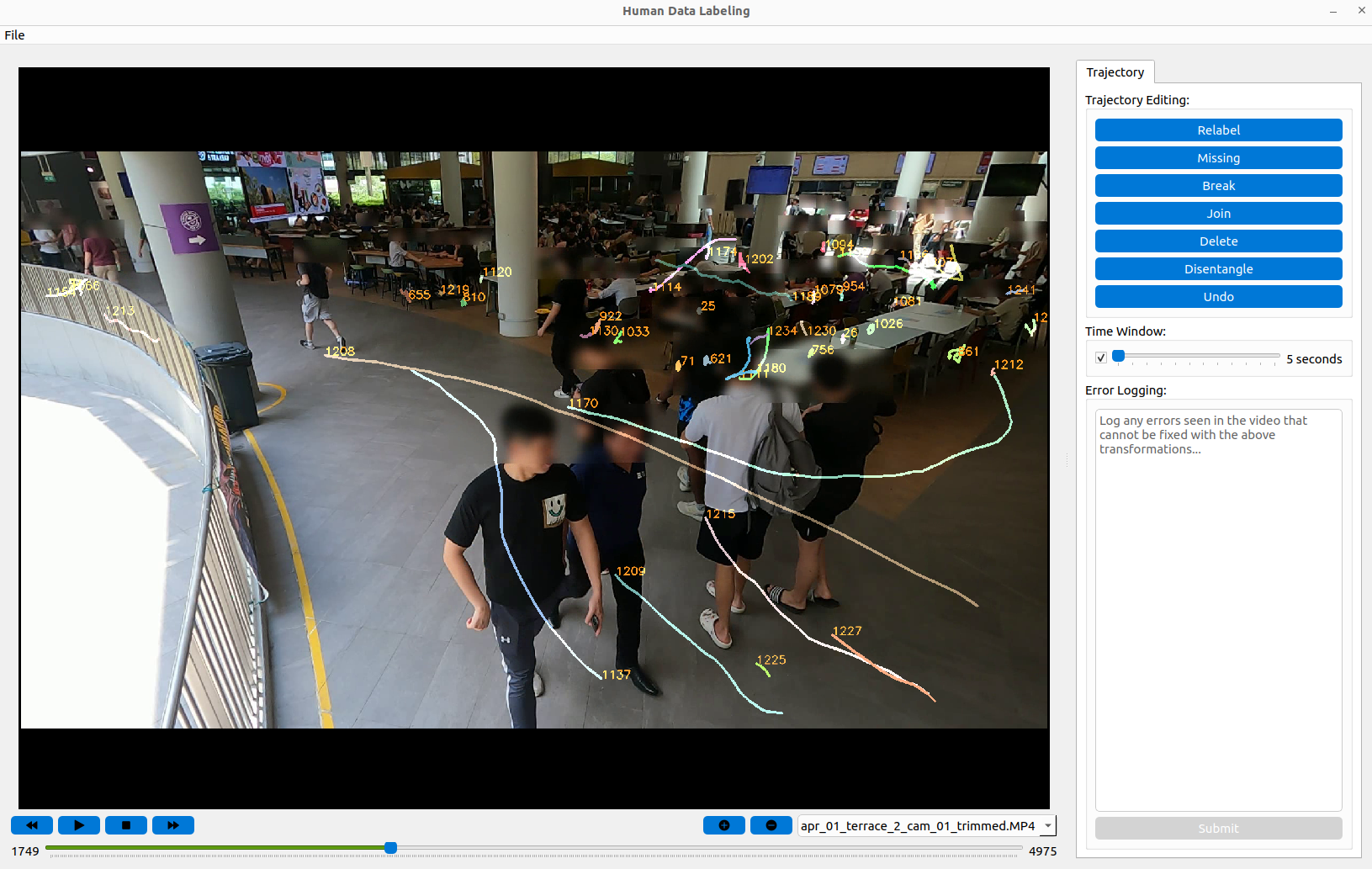 Human trajectory verification annotation tool UI
